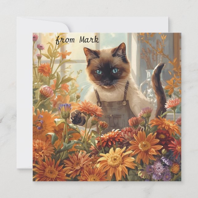 Höstkatt med blommor - Fallsäsong Hälsning Julkort (Framsida)