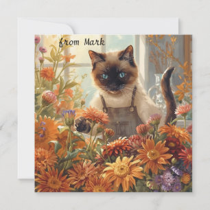 Höstkatt med blommor - Fallsäsong Hälsning Julkort