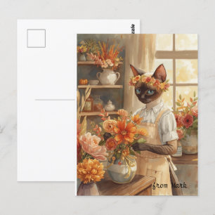 Höstkatt med blommor - Fallsäsong Hälsning Vykort