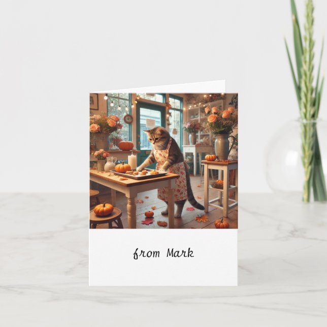 Höstkatt med blommor – Höstsäsongens hälsning Kort (Framsida)
