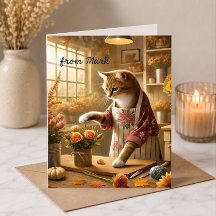 Höstkatt med blommor – Höstsäsongens hälsning