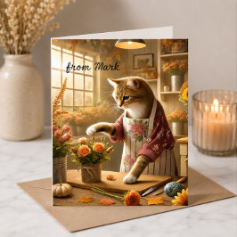 Höstkatt med blommor – Höstsäsongens hälsning Kort