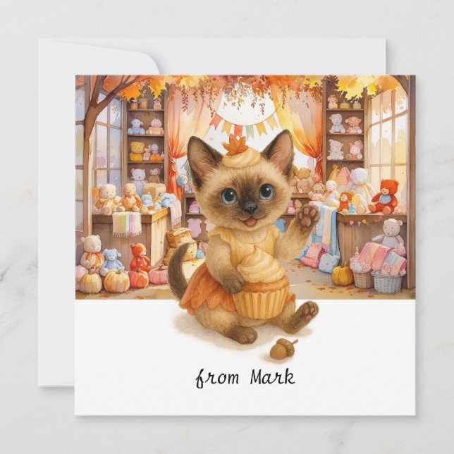 Höstkatt med leksak - högsäsong Hälsning Julkort (Framsida)