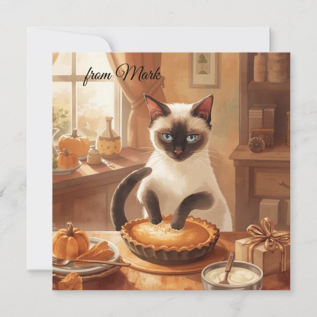 Höstkatt med Pumpkin Paj-fallsäsong Hälsning Julkort (Framsida)