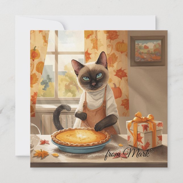 Höstkatt med Pumpkin Paj-fallsäsong Hälsning Julkort (Framsida)
