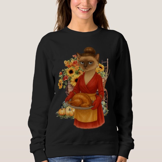 Höstkatt med TURKEY för Thanksgiving T Shirt (Framsida)