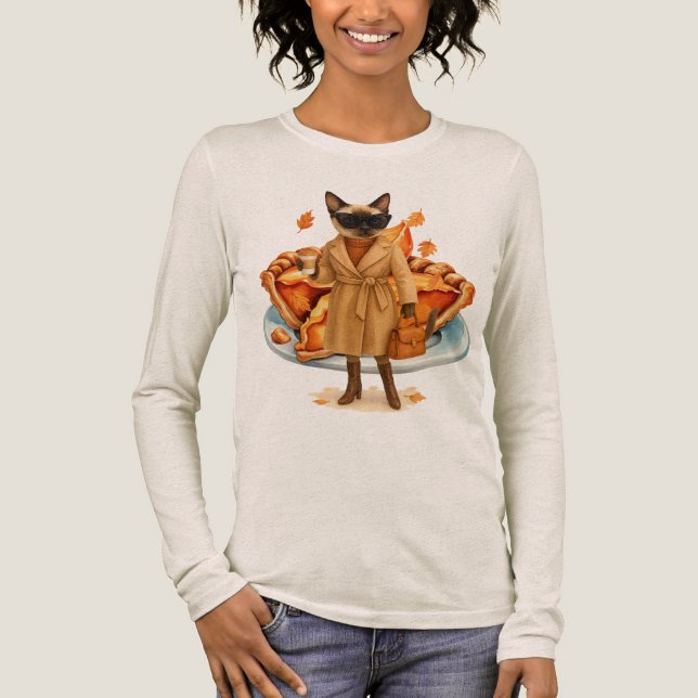 Höstkatt med TURKEY för Thanksgiving T Shirt (Framsida)