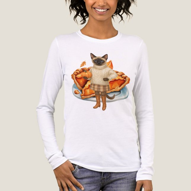 Höstkatt med TURKEY för Thanksgiving T Shirt (Framsida)