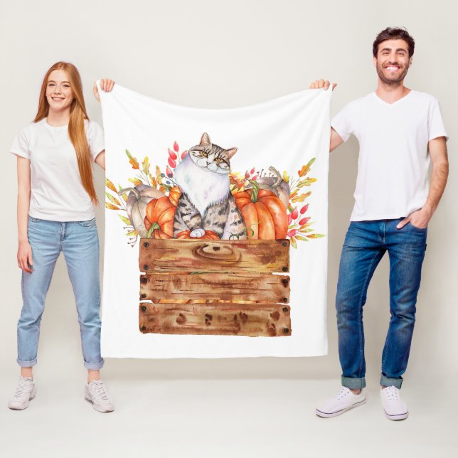 Höstkatt och pumpor i låda  fleecefilt (På plats)