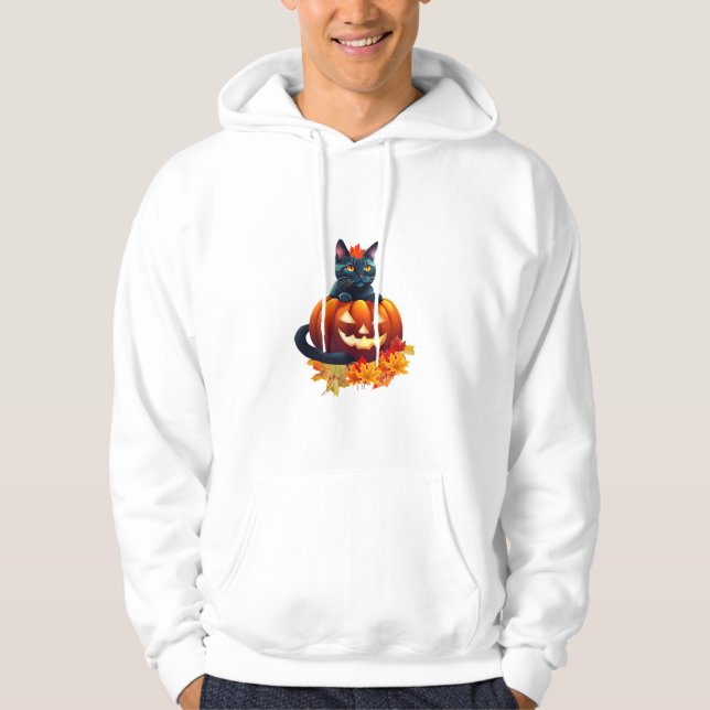 Höstkatt, pumpkin, Halloween-grafikteknik Hoodie (Framsida)