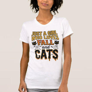 Höstkatter Halloween-flicka Vintage Grafisk Design T Shirt