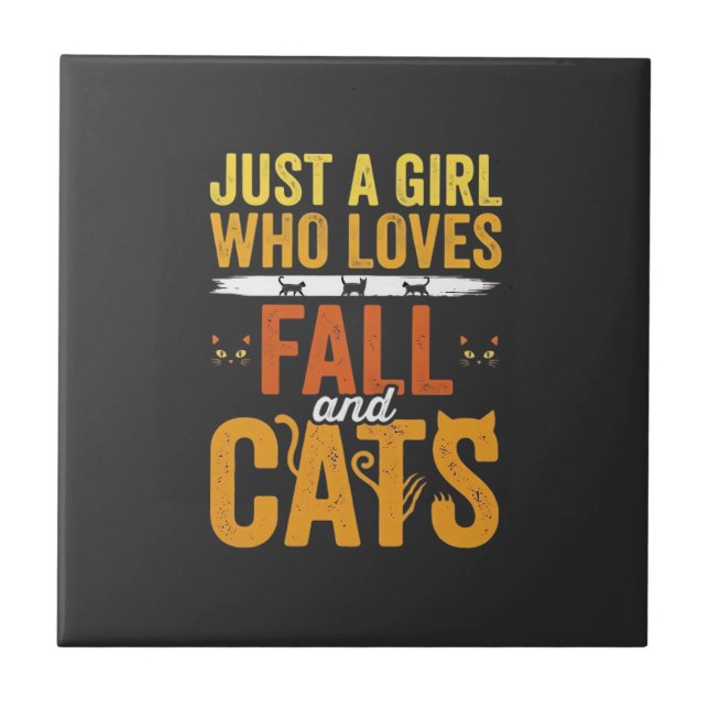 Höstkatter Tjej Älskare Halloween-design Kakelplatta (Framsidan)