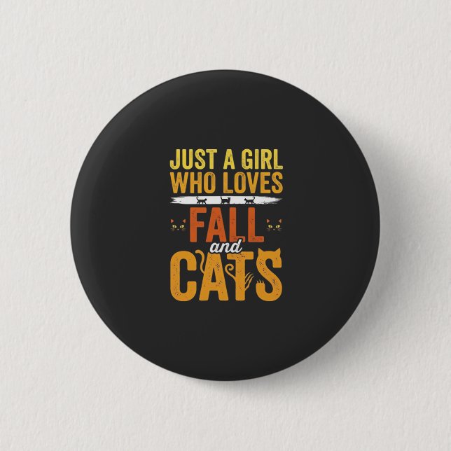 Höstkatter Tjej Älskare Halloween-design Knapp (Framsida)