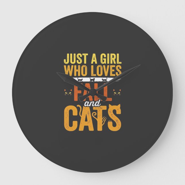 Höstkatter Tjej Älskare Halloween-design Stor Klocka (Framsida)