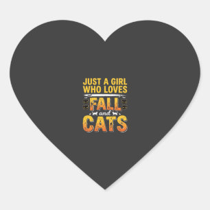 Höstkatter Tjej Halloween-design_1 Hjärtformat Klistermärke