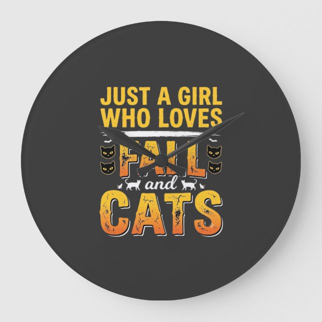 Höstkatter Tjej Halloween-design_1 Stor Klocka (Framsida)