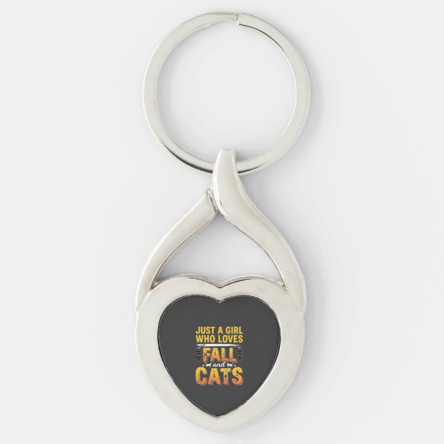 Höstkatter Tjej Halloween-design_1 Twisted Heart Silverfärgad Nyckelring (Framsidan)