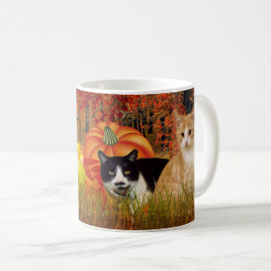 Höstkatterna i pumpafältet / höststil kaffemugg