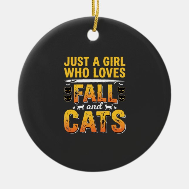 Höstkatterna Tjej Halloween-design_1 Julgransprydnad Keramik (Framsidan)