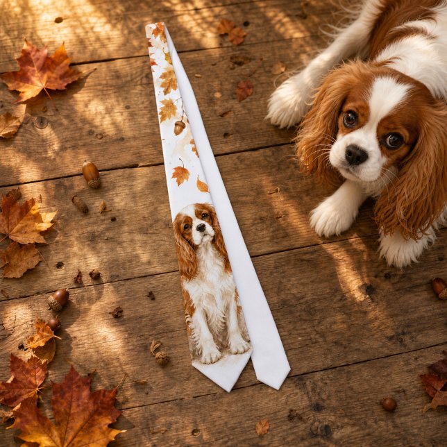 Höstkavaljer King Charles Spaniel Akvarell Slips (Fall Cavalier King Charles Spaniel Watercolor Neck Tie)