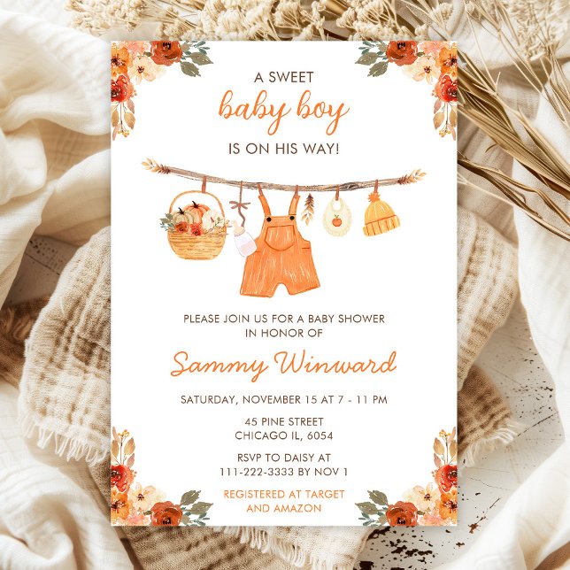 Höstkläder tjej baby shower inbjudningar (Skapare uppladdad)