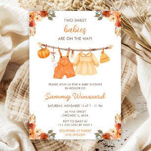 Höstkläder Tvillingar Baby Shower Inbjudningar