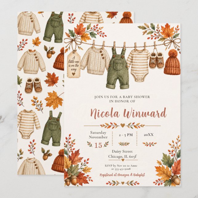 Höstklädstreck Baby Shower Inbjudningar (Fram/baksida)