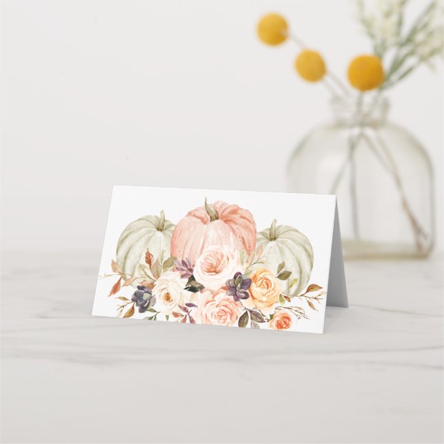 Höstkontrollkort för Blommigt i shabby chic Placeringskort (Framsida)