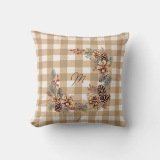 Höstkrans Brun Gingham Monogram Kudde