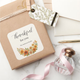 Höstkrans - Fall Blommigt Thanksgiving Fyrkantigt Klistermärke