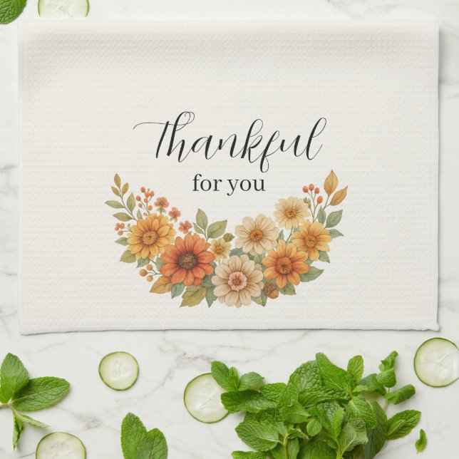 Höstkrans - Fall Blommigt Thanksgiving Kökshandduk (Vikta)