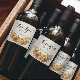 Höstkrans - Fall Blommigt Thanksgiving Vinflaska Etikett