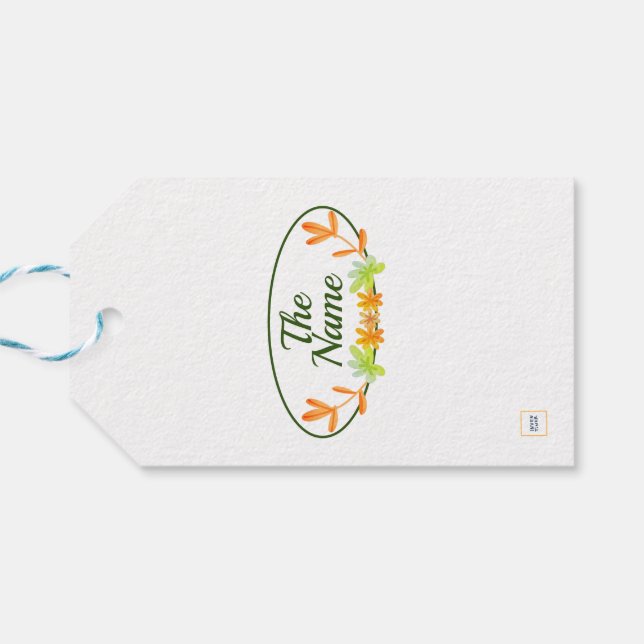 Höstkrans i grönt och orange presentgåva etiketter (Baksidan Horisontell)