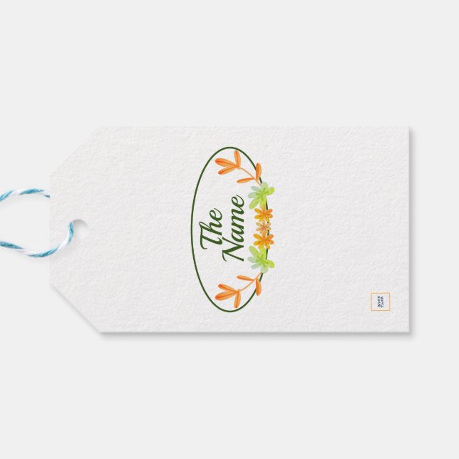 Höstkrans presentgåva etiketter i grönt orange (Baksidan Horisontell)