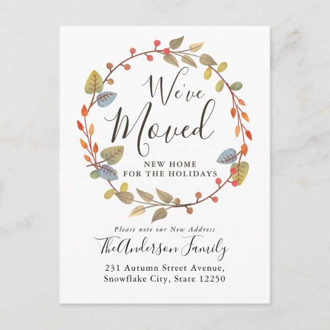 Höstkrans Vi har flyttat Ny Helgdag i hemmet Meddelande Vykort (Framsida)