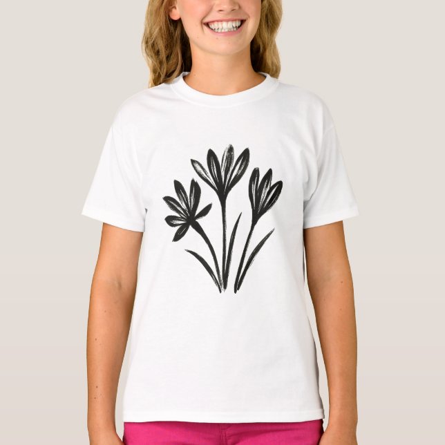 Höstkrokus – Bläckpensel Botanisk Trio på T Shirt (Framsida)