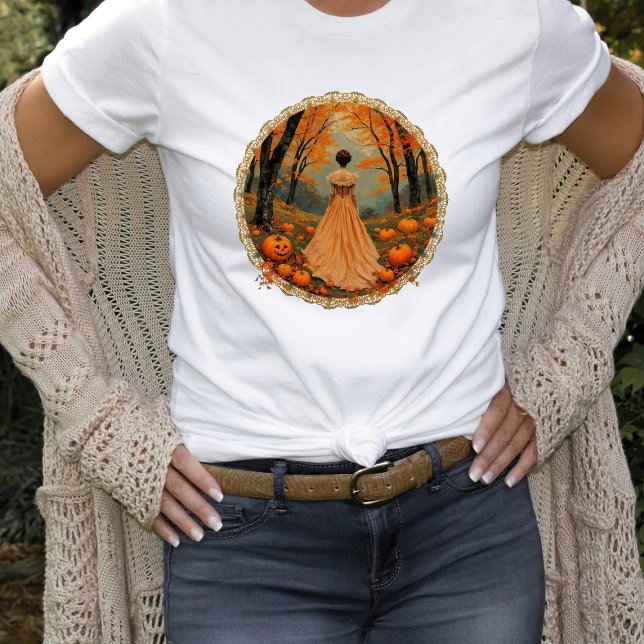 Höstkvinna i pumpaskogsspets t shirt (Skapare uppladdad)