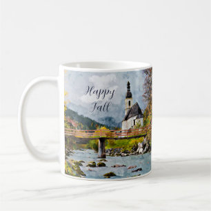 Höstkyrka och träd med anpassningsbar text  kaffemugg