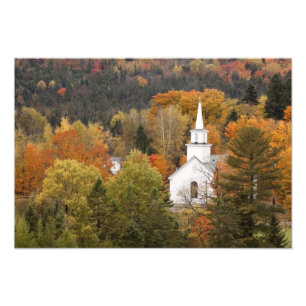 Höstlandskap med kyrka, Vermont, USA Fototryck