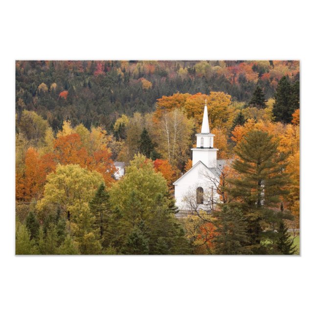 Höstlandskap med kyrka, Vermont, USA Fototryck (Framsidan)