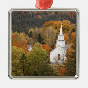 Höstlandskap med kyrka, Vermont, USA Julgransprydnad Metall