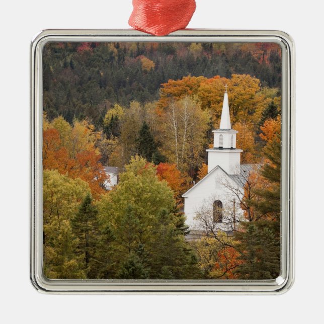 Höstlandskap med kyrka, Vermont, USA Julgransprydnad Metall (Framsidan)