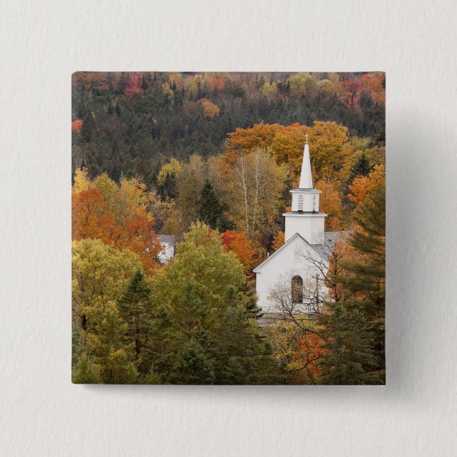 Höstlandskap med kyrka, Vermont, USA Knapp (Framsida)