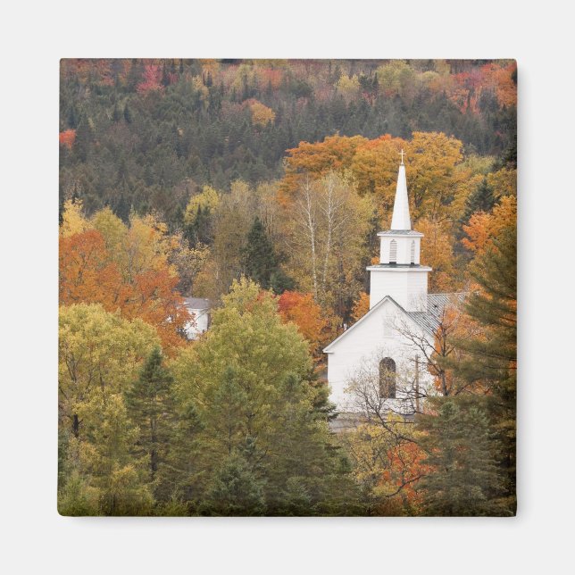 Höstlandskap med kyrka, Vermont, USA Magnet (Framsidan)