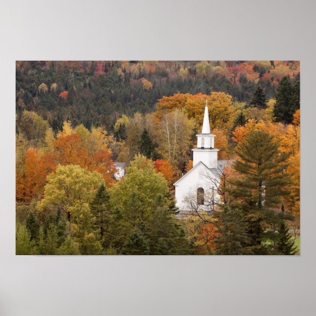Höstlandskap med kyrka, Vermont, USA Poster (Framsidan)
