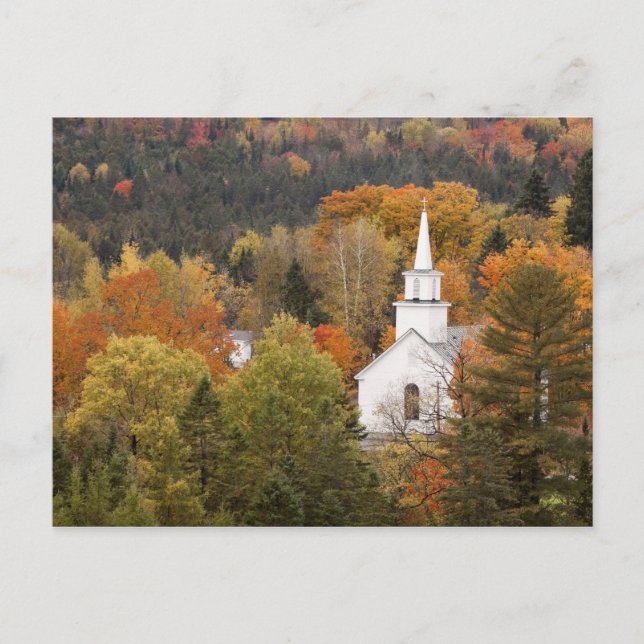 Höstlandskap med kyrka, Vermont, USA Vykort (Framsida)