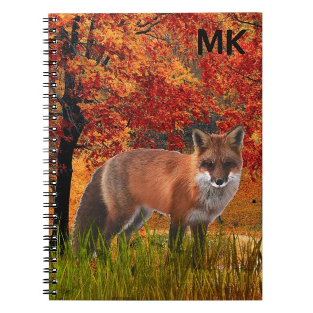 Höstlandskap med röd räv monogram anteckningsbok (Framsidan)