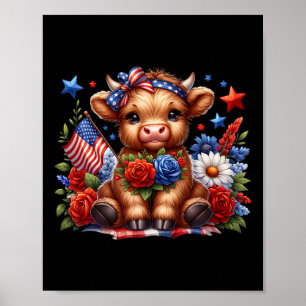 Höstlandskö 4 juli: Floral Usa Patriotic Cow Poster