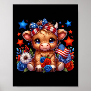 Höstlandskö 4 juli: Floral Usa Patriotic Cow Poster