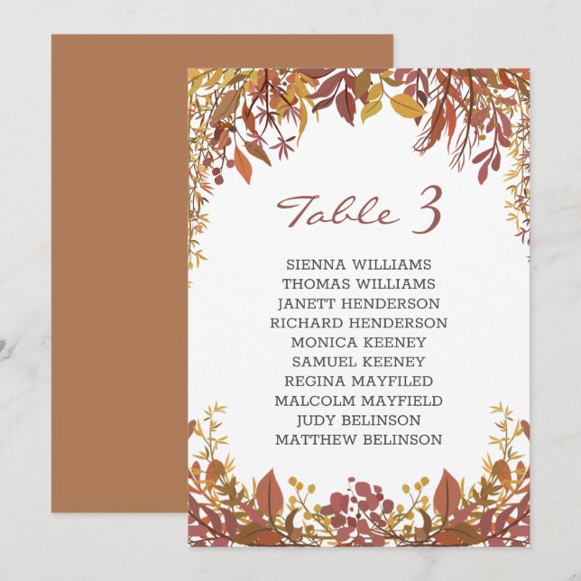 Höstlig blad bröllop placeringskort (Fram/baksida)
